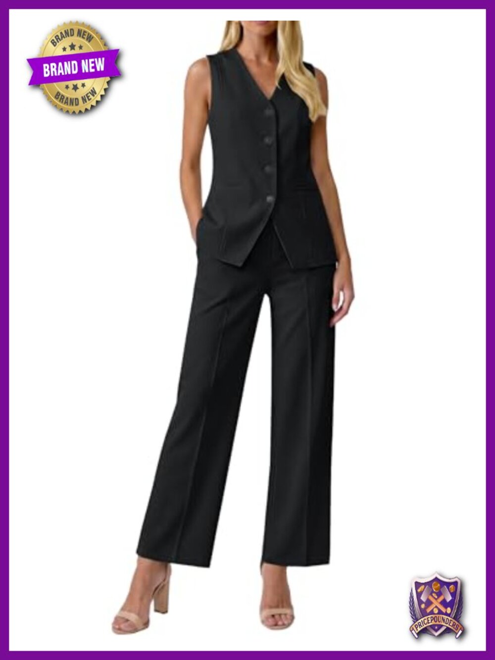 Sleeveless Vest & Straight Leg Pants Suit Set Business Casual